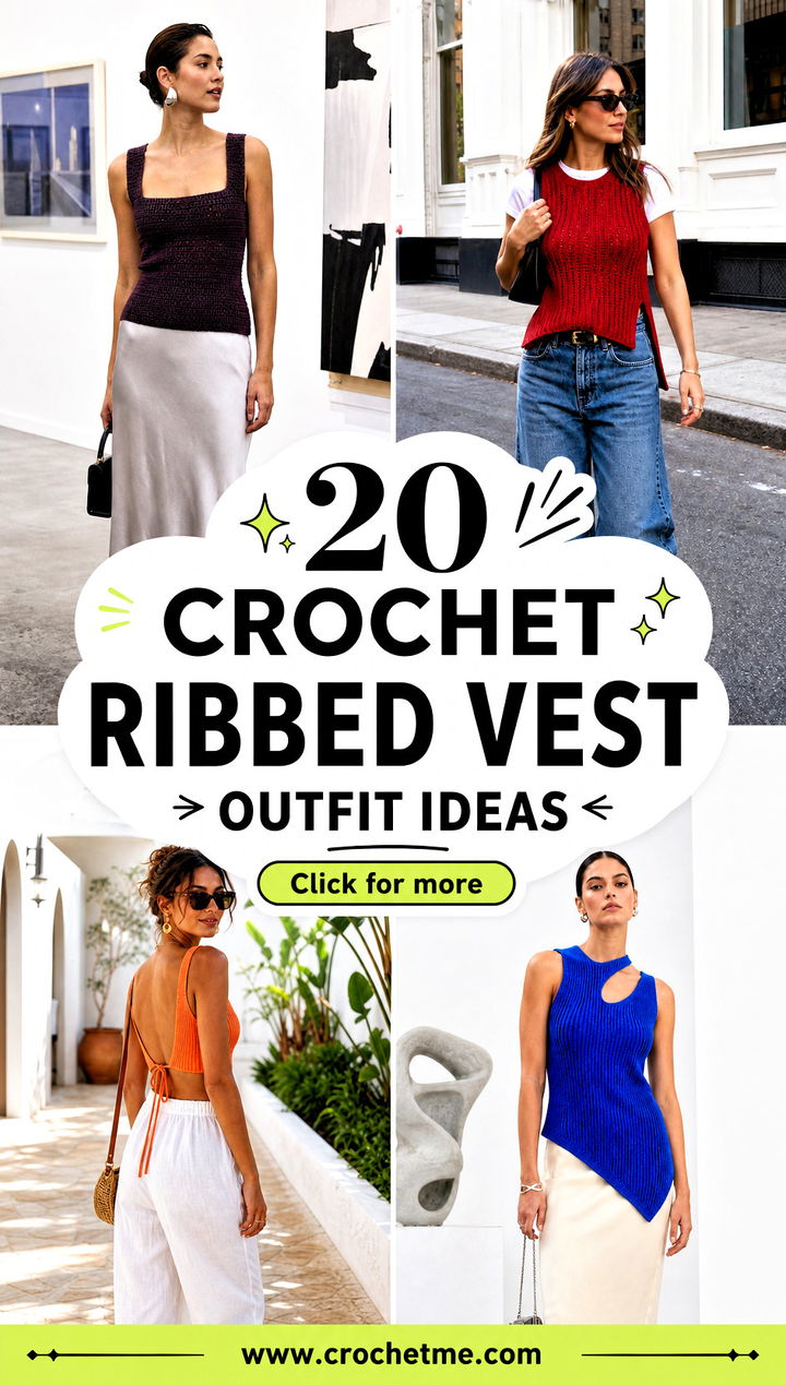 20 crochet ribbed vest outfit ideas - 20 crochet ribbed vest outfit ideas