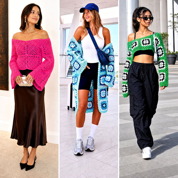20 Granny Square Off the Shoulder Sweater Outfit Ideas to Try