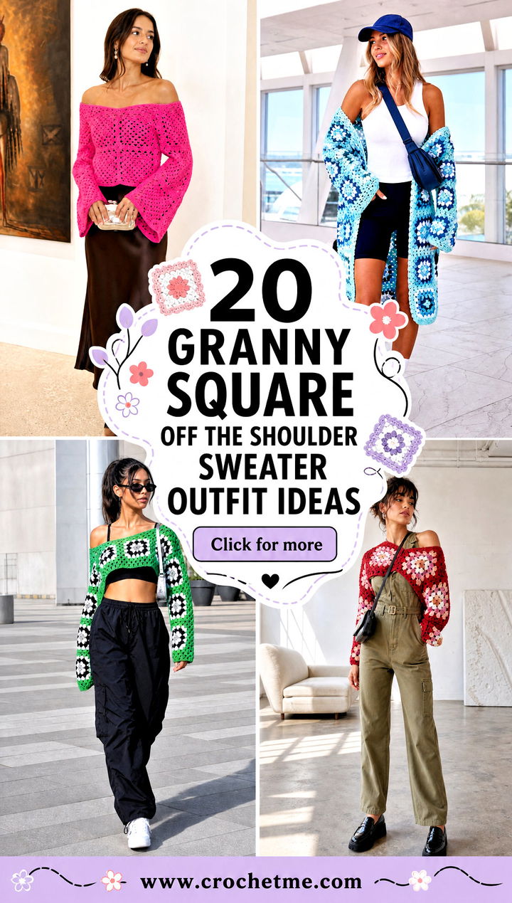 20 granny square off the shoulder sweater outfit ideas - 20 granny square off the shoulder sweater outfit ideas