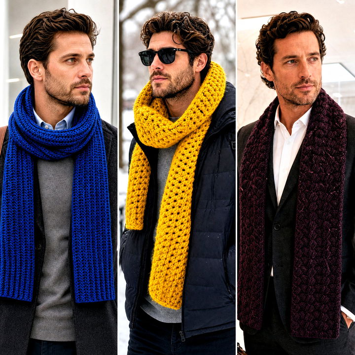 20 Men’s Crocheted Scarf Outfit Ideas for Sharp Winter Style