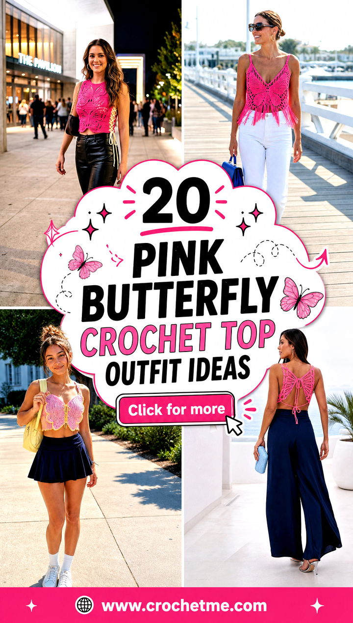 20 pink butterfly crochet top outfit ideas - 20 pink butterfly crochet top outfit ideas