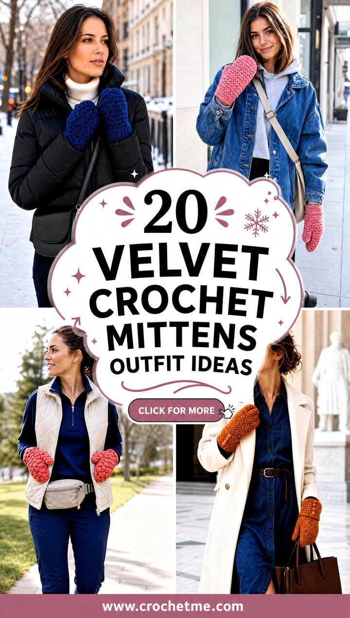20 velvet crochet mittens outfit ideas - 20 velvet crochet mittens outfit ideas