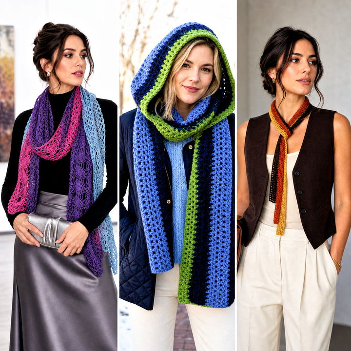 25 3 Color Crochet Scarf Outfit Ideas for Bold Winter Style