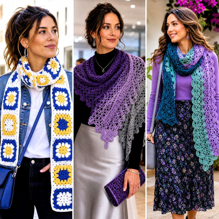 25 3 Colors Crochet Scarf Outfit Ideas for Bold Winter Style