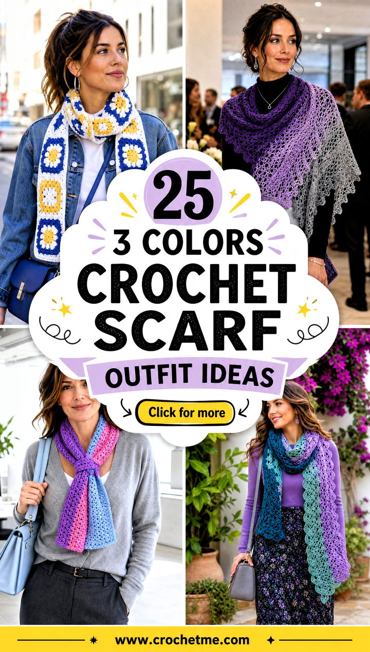 25 3 Colors Crochet Scarf outfit ideas - 25 3 Colors Crochet Scarf outfit ideas