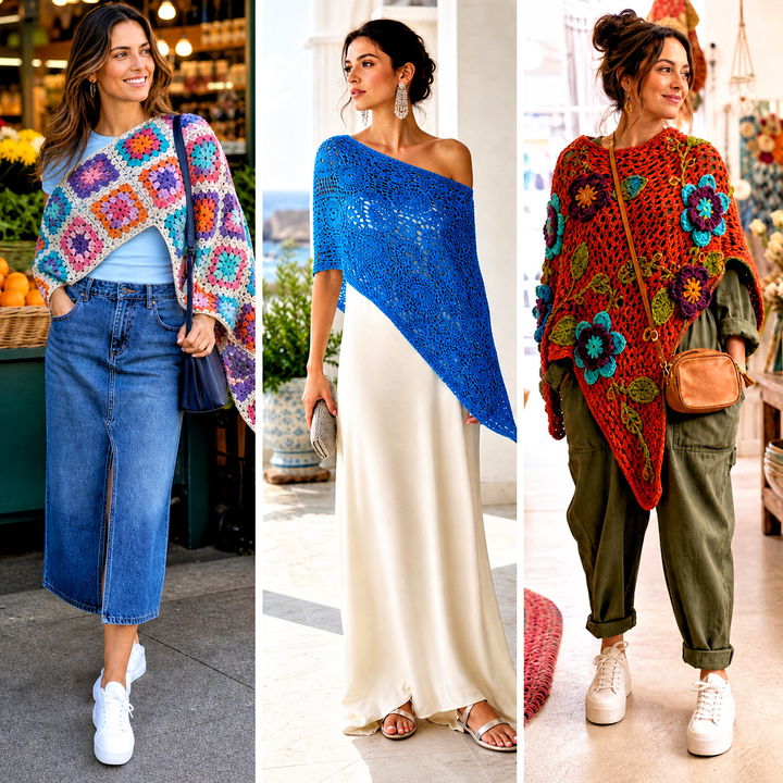 25 Asymmetrical Crochet Poncho Outfit Ideas for Chic Fall Style