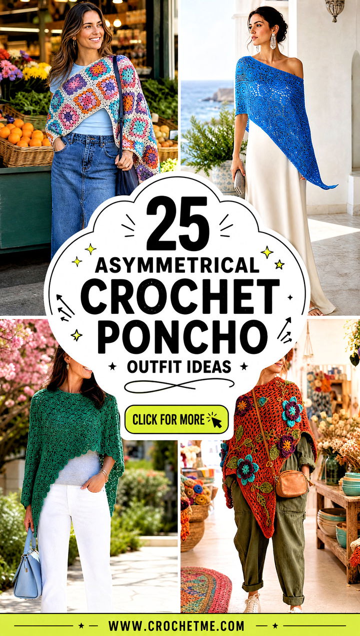 25 Asymmetrical Crochet Poncho outfit ideas - 25 Asymmetrical Crochet Poncho outfit ideas