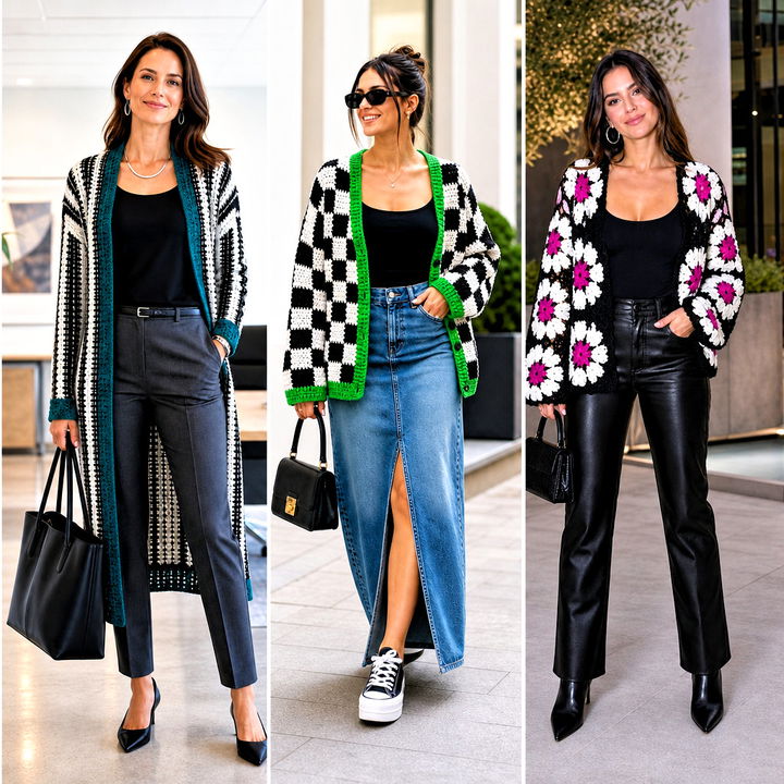25 Black White Crochet Cardigan Outfit Ideas for Chic Layers