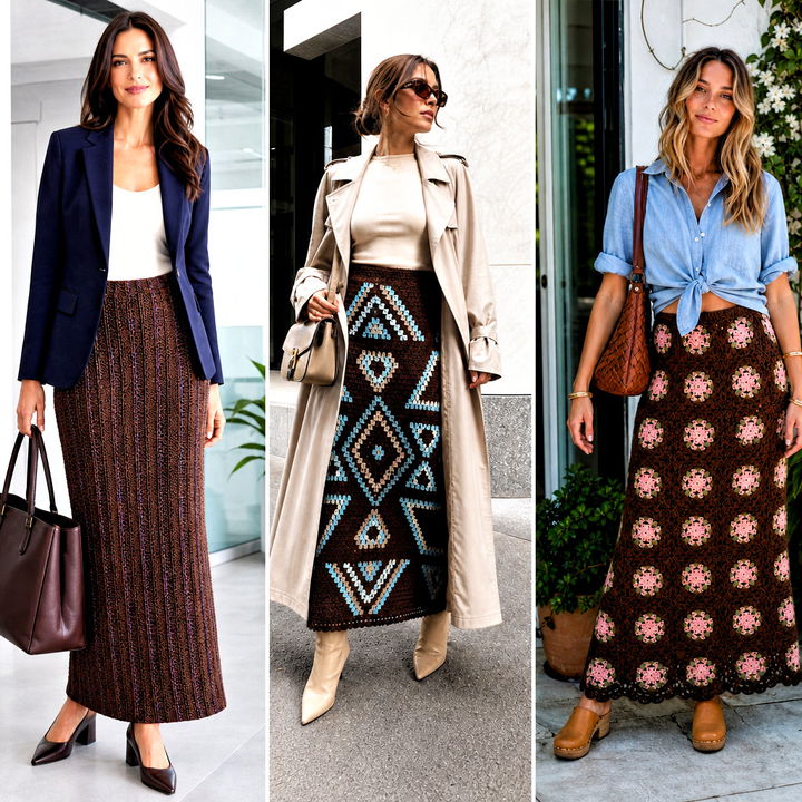 25 Brown Crochet Maxi Skirt Outfit Ideas for Chic Fall Looks