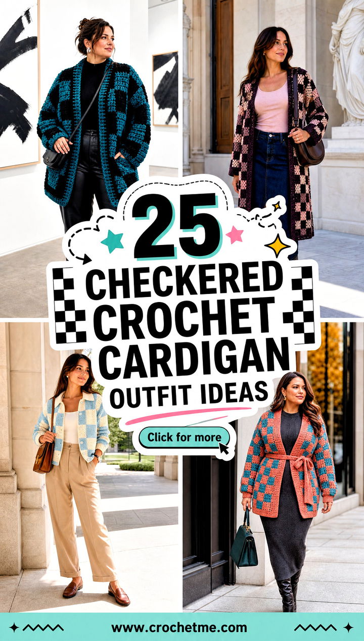 25 Checkered Crochet Cardigan outfit ideas - 25 Checkered Crochet Cardigan outfit ideas