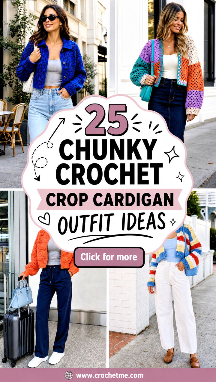 25 Chunky Crochet Crop Cardigan outfit ideas - 25 Chunky Crochet Crop Cardigan outfit ideas