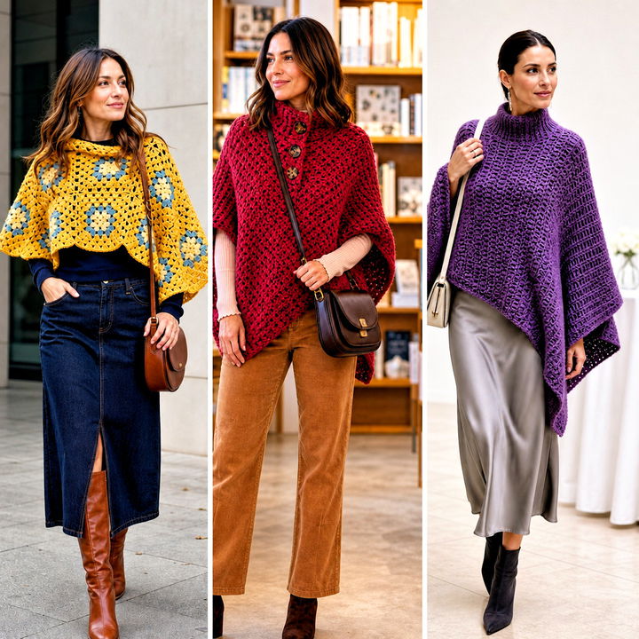 25 Chunky Crochet Poncho Outfit Ideas for Cozy Fall Style