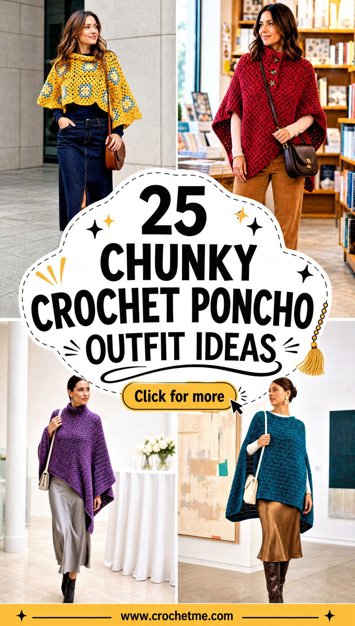 25 Chunky Crochet Poncho outfit ideas - 25 Chunky Crochet Poncho outfit ideas