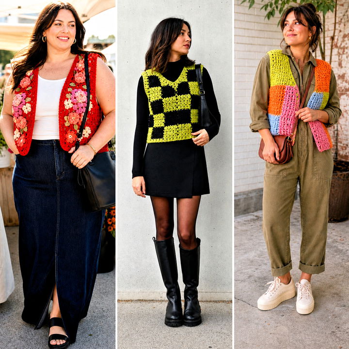 25 Chunky Crochet Vest Outfit Ideas for Chic Fall Layering