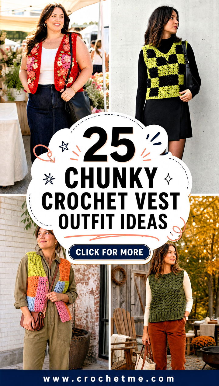 25 Chunky Crochet Vest outfit ideas - 25 Chunky Crochet Vest outfit ideas