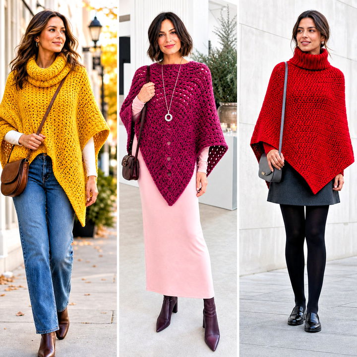 25 Chunky Yarn Crochet Poncho Outfit Ideas for Cozy Layers