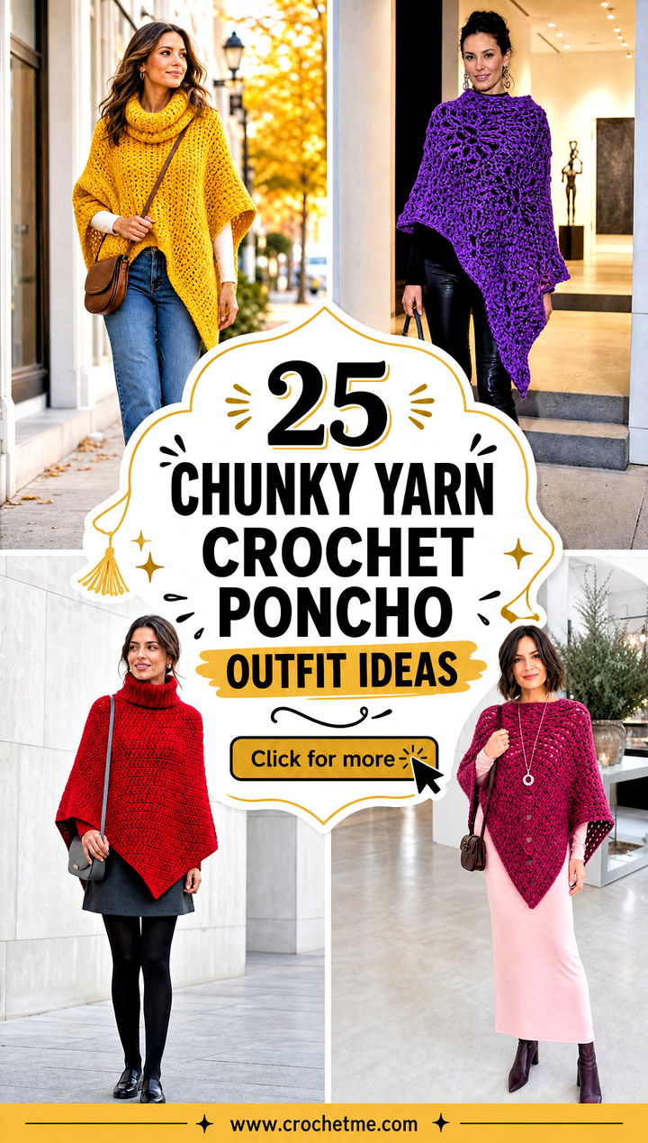 25 Chunky Yarn Crochet Poncho outfit ideas - 25 Chunky Yarn Crochet Poncho outfit ideas