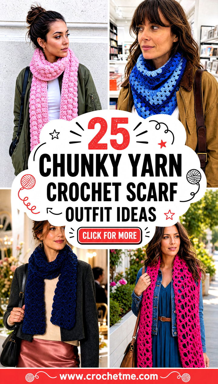 25 Chunky Yarn Crochet Scarf outfit ideas - 25 Chunky Yarn Crochet Scarf outfit ideas