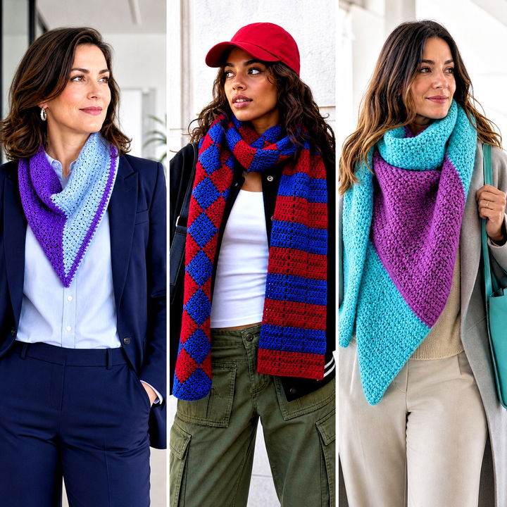25 Color Block Crochet Scarf Outfit Ideas for Bold Winter Looks