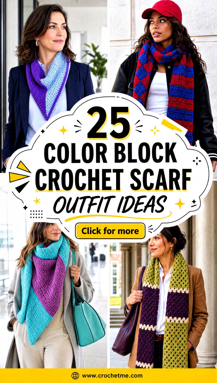 25 Color Block Crochet Scarf outfit ideas - 25 Color Block Crochet Scarf outfit ideas
