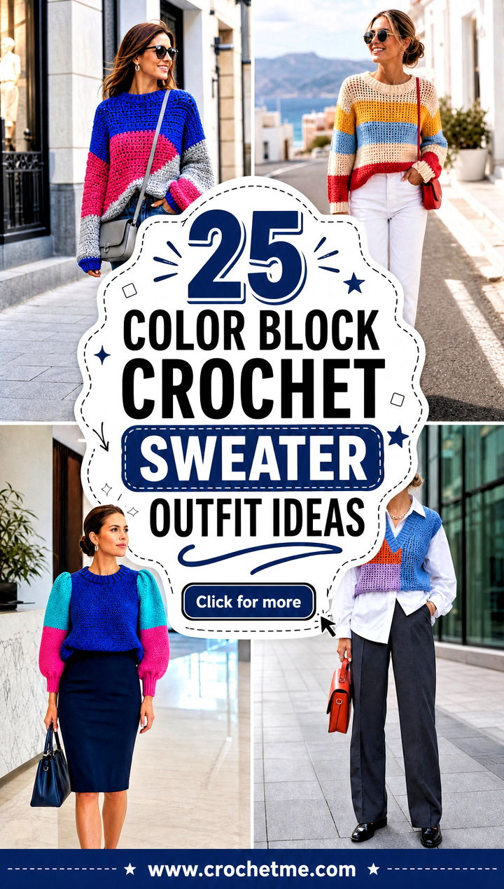 25 Color Block Crochet Sweater outfit ideas - 25 Color Block Crochet Sweater outfit ideas