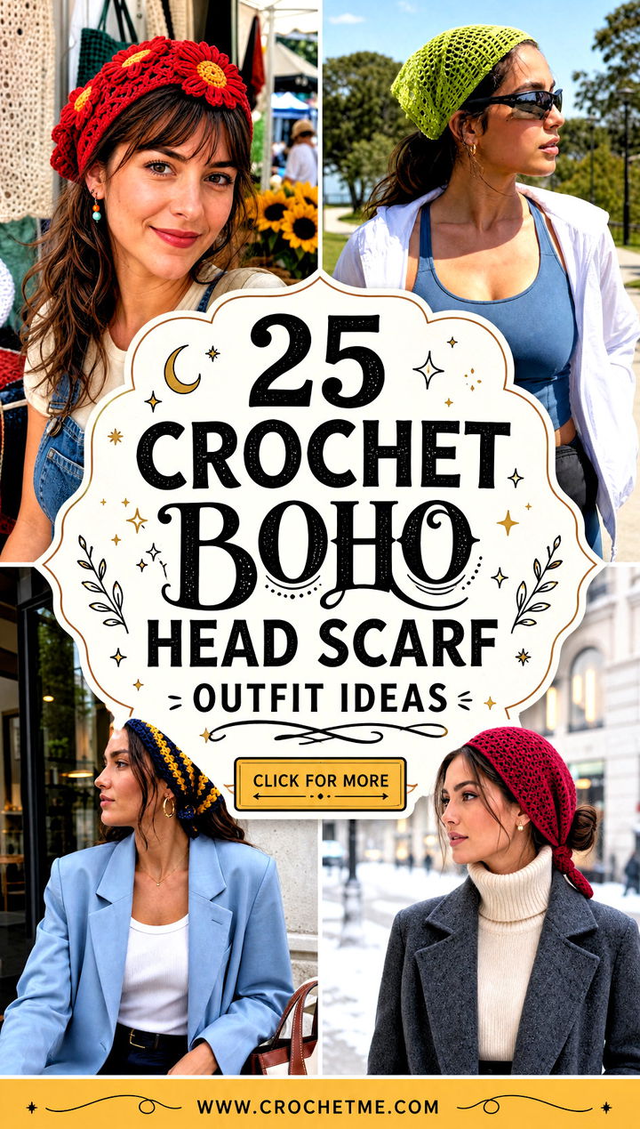 25 Crochet Boho Head Scarf outfit ideas - 25 Crochet Boho Head Scarf outfit ideas