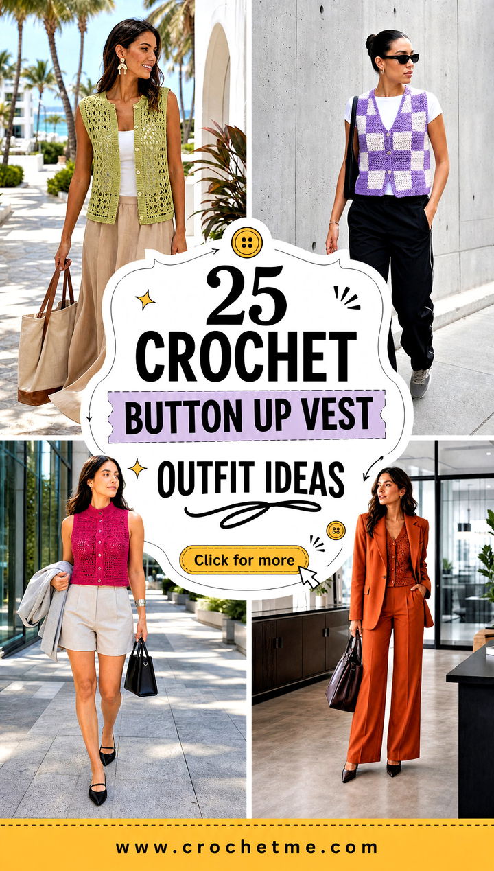 25 Crochet Button Up Vest outfit ideas - 25 Crochet Button Up Vest outfit ideas