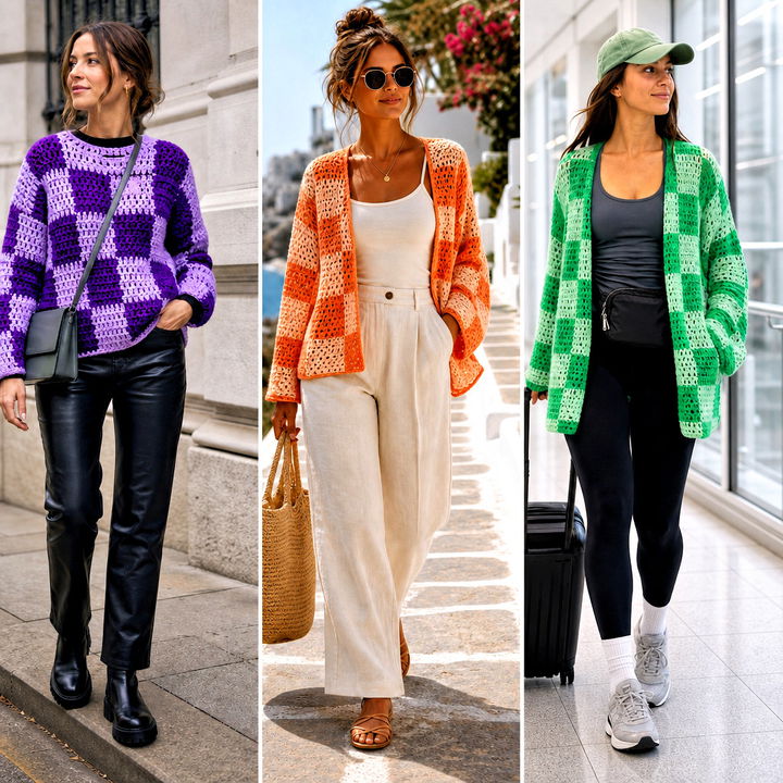 25 Crochet Checker Sweater Outfit Ideas for Trendy Layered Looks