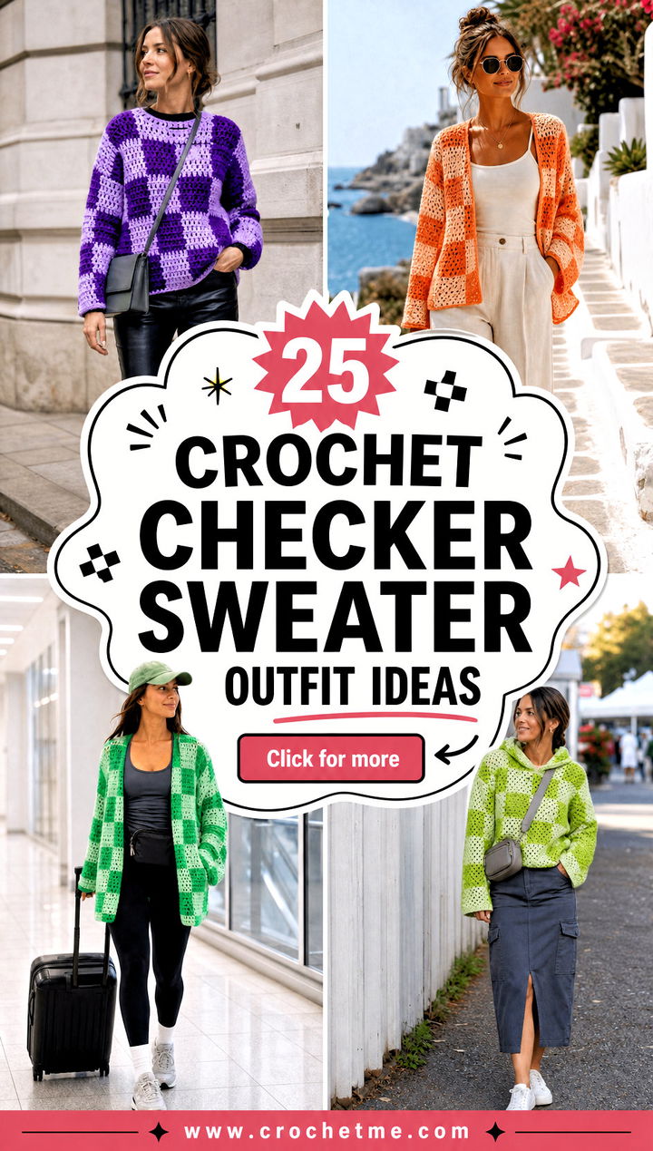 25 Crochet Checker Sweater outfit ideas - 25 Crochet Checker Sweater outfit ideas