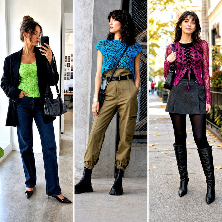 25 Crochet Cobweb Top Outfit Ideas for Edgy Layered Looks