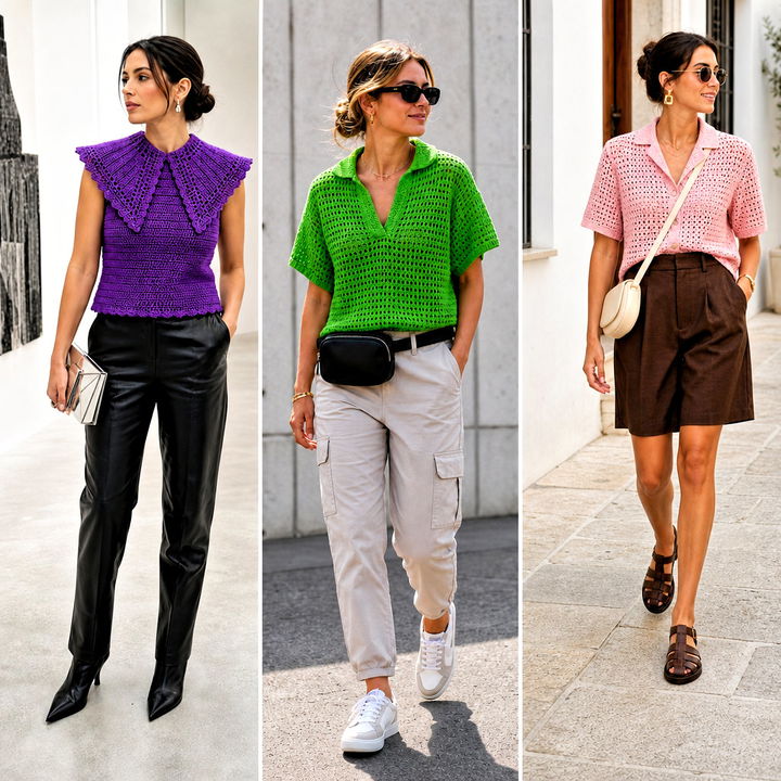 25 Crochet Collar Top Outfit Ideas for Polished Layering