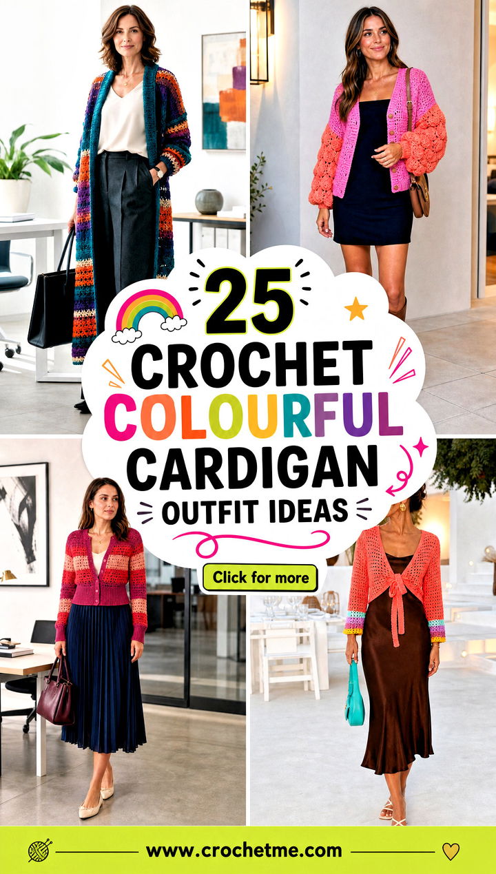 25 Crochet Colourful Cardigan outfit ideas - 25 Crochet Colourful Cardigan outfit ideas
