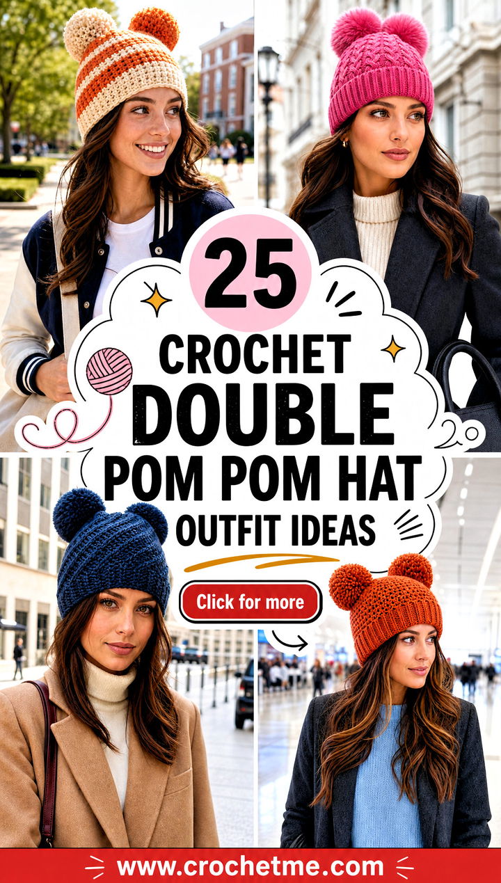 25 Crochet Double Pom Pom Hat outfit ideas - 25 Crochet Double Pom Pom Hat outfit ideas