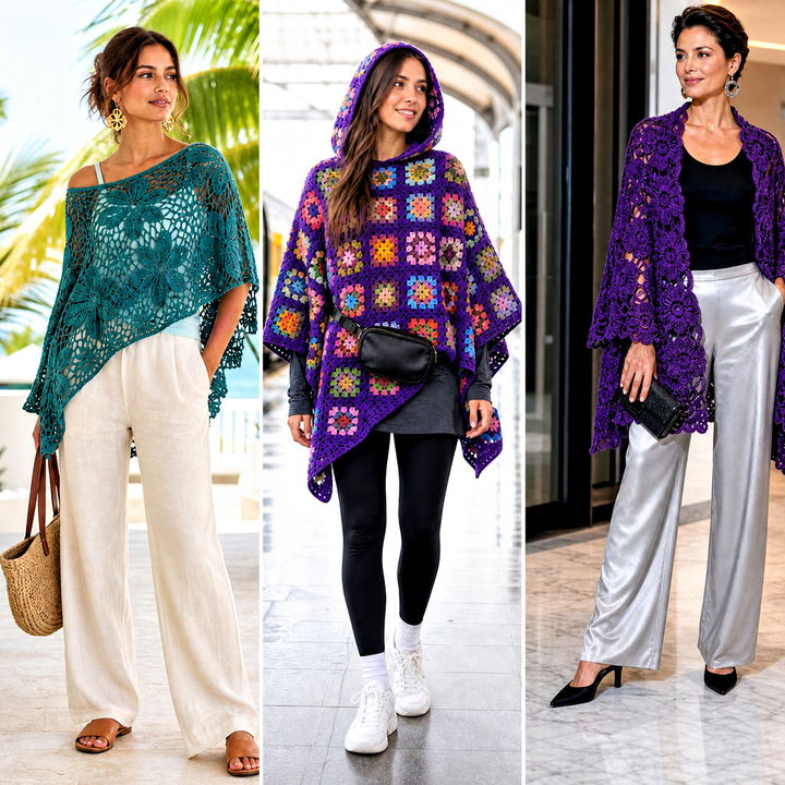 25 Crochet Flower Poncho Outfit Ideas for Fresh Spring Style