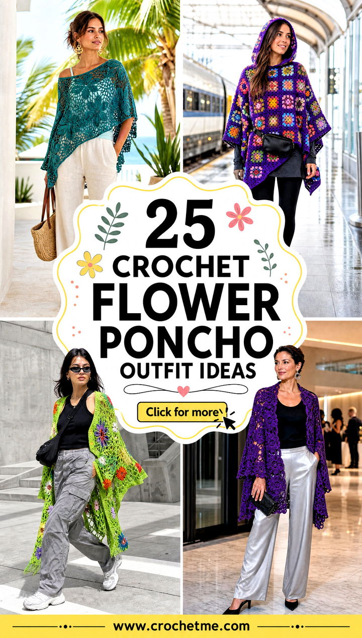 25 Crochet Flower Poncho outfit ideas - 25 Crochet Flower Poncho outfit ideas