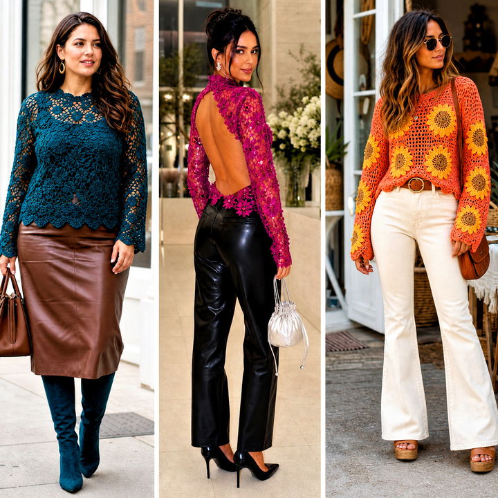 25 Crochet Flower Top Long Sleeve Outfit Ideas for Cool Nights