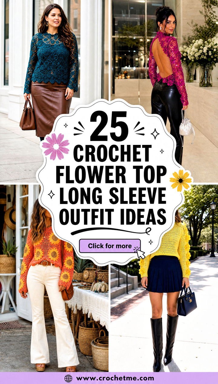 25 Crochet Flower Top Long Sleeve outfit ideas - 25 Crochet Flower Top Long Sleeve outfit ideas
