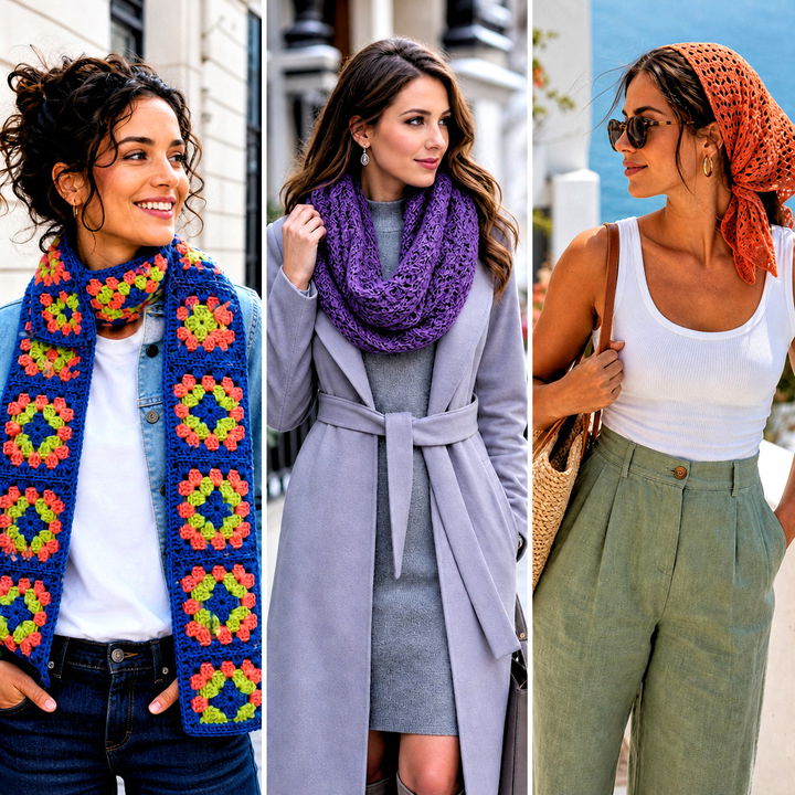 25 Crochet Fun Scarf Outfit Ideas for Colorful Winter Style