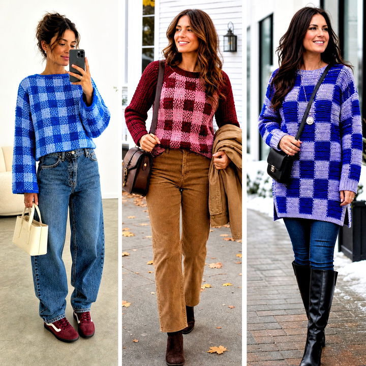 25 Crochet Gingham Sweater Outfit Ideas for Cozy Retro Style