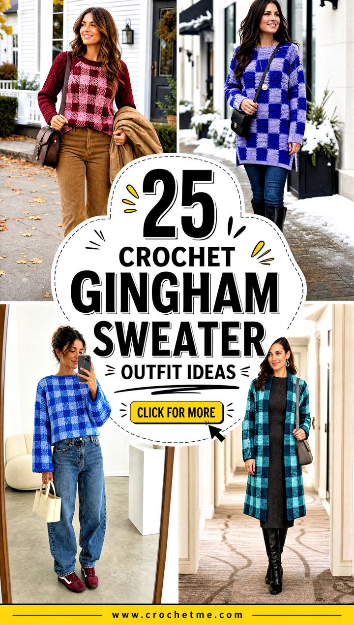 25 Crochet Gingham Sweater outfit ideas - 25 Crochet Gingham Sweater outfit ideas