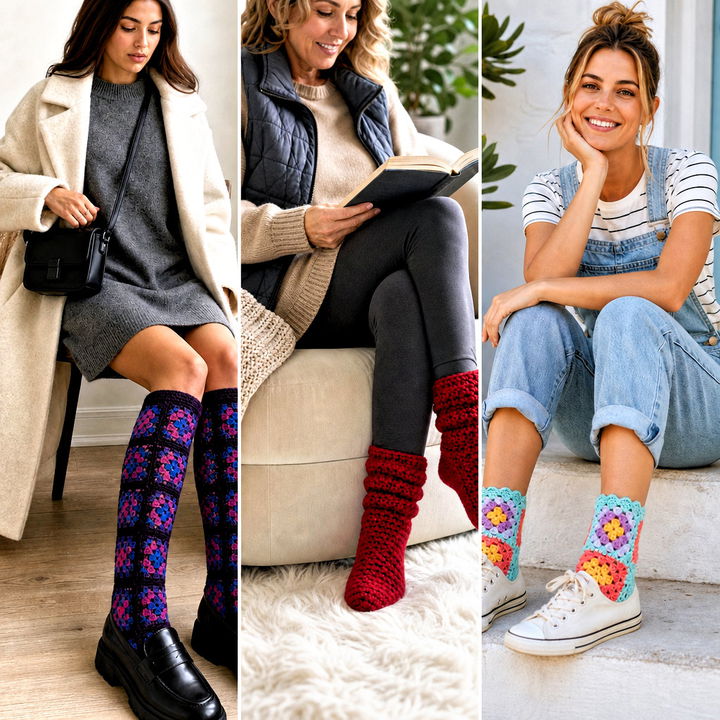 25 Crochet Granny Socks Outfit Ideas for Cozy Colorful Style