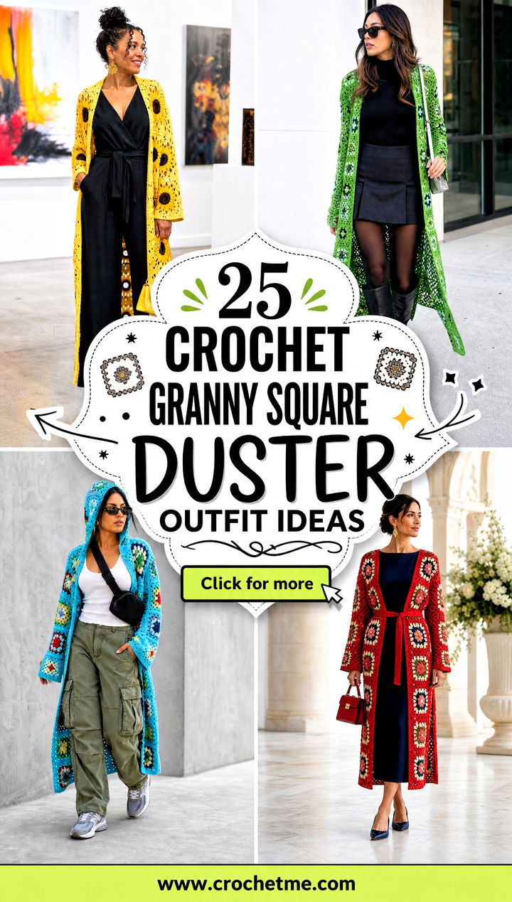 25 Crochet Granny Square Duster outfit ideas - 25 Crochet Granny Square Duster outfit ideas