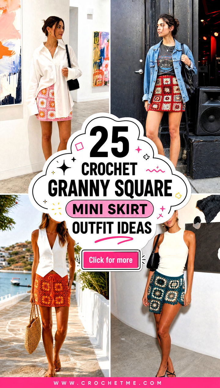 25 Crochet Granny Square Mini Skirt outfit ideas - 25 Crochet Granny Square Mini Skirt outfit ideas