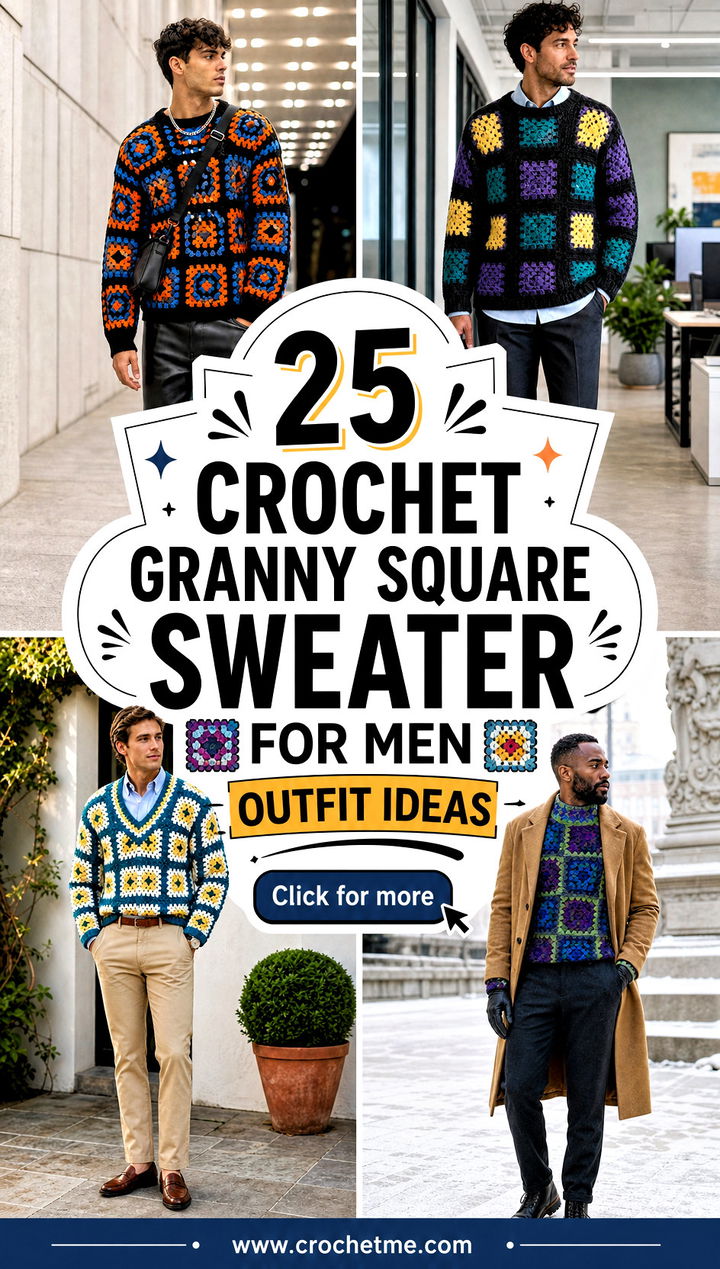 25 Crochet Granny Square Sweater For Men outfit ideas - 25 Crochet Granny Square Sweater For Men outfit ideas