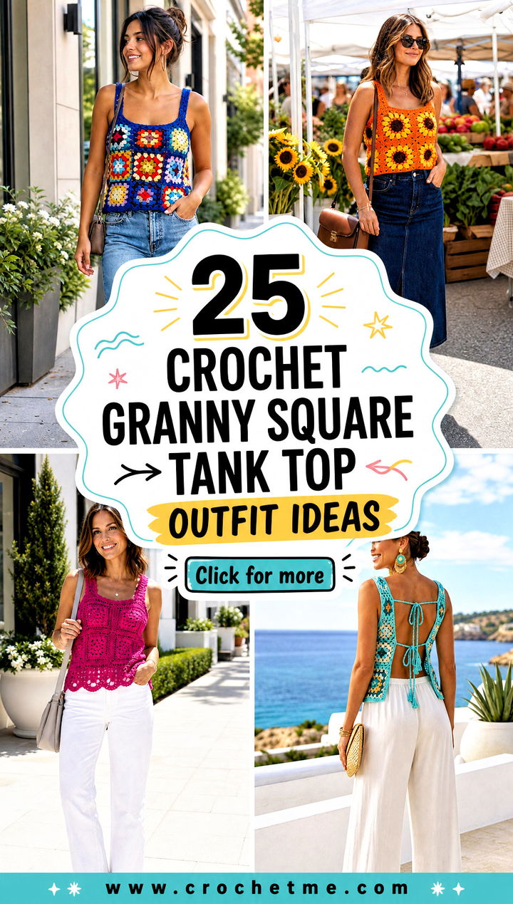 25 Crochet Granny Square Tank Top outfit ideas - 25 Crochet Granny Square Tank Top outfit ideas
