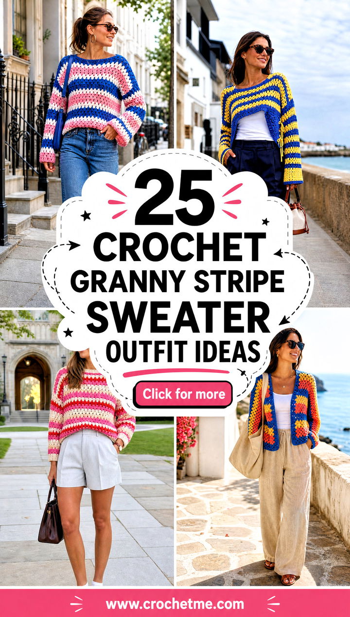 25 Crochet Granny Stripe Sweater outfit ideas - 25 Crochet Granny Stripe Sweater outfit ideas