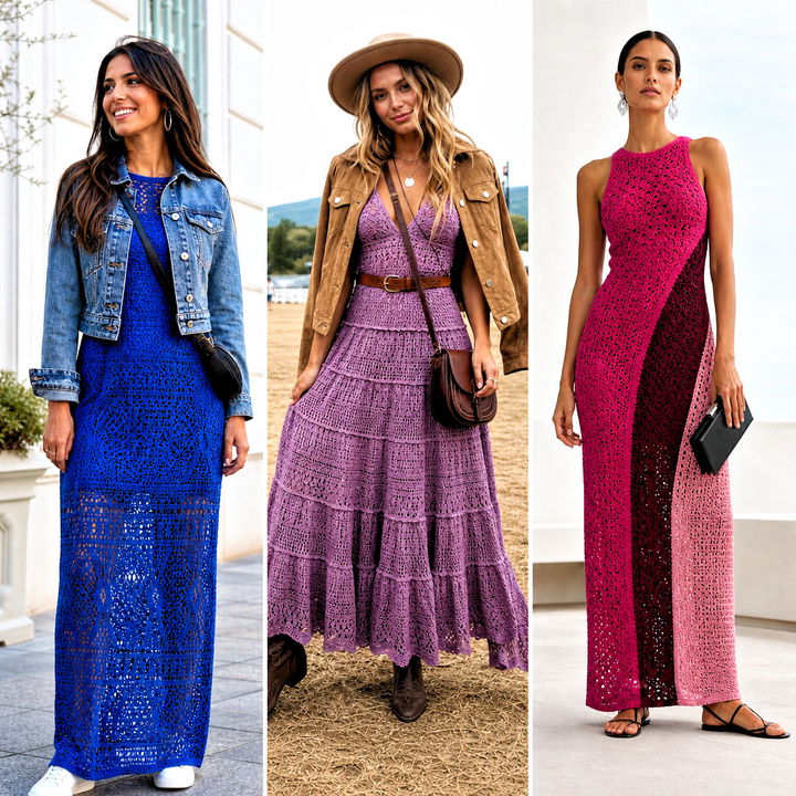 25 Crochet Long Dresses Outfit Ideas for Boho Summer Style