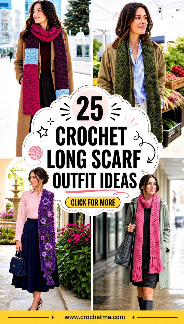 25 Crochet Long Scarf outfit ideas - 25 Crochet Long Scarf outfit ideas