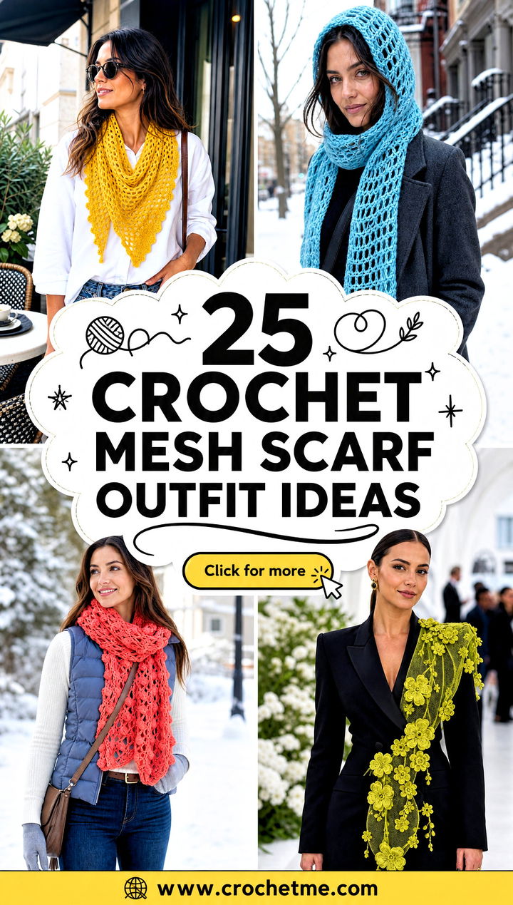25 Crochet Mesh Scarf outfit ideas - 25 Crochet Mesh Scarf outfit ideas