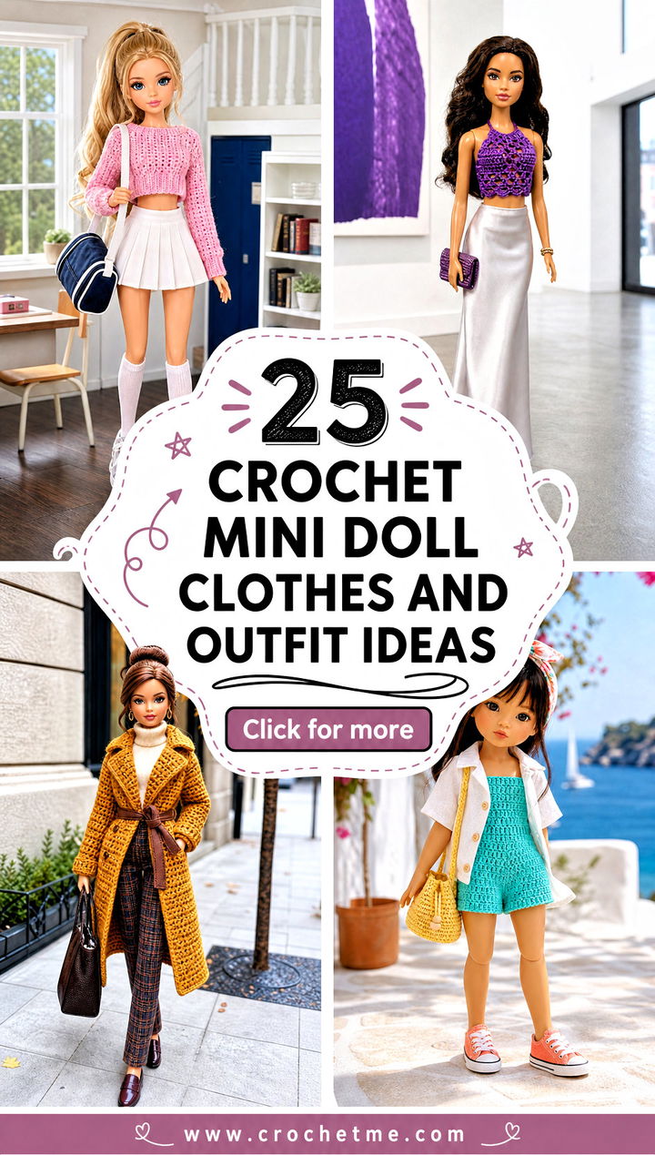 25 Crochet Mini Doll Clothes and outfit ideas - 25 Crochet Mini Doll Clothes and outfit ideas